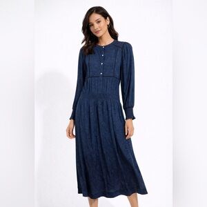 Soeur Blue Floral Midi Dress Size 38 Smocked Waist Long Sleeve French Chic